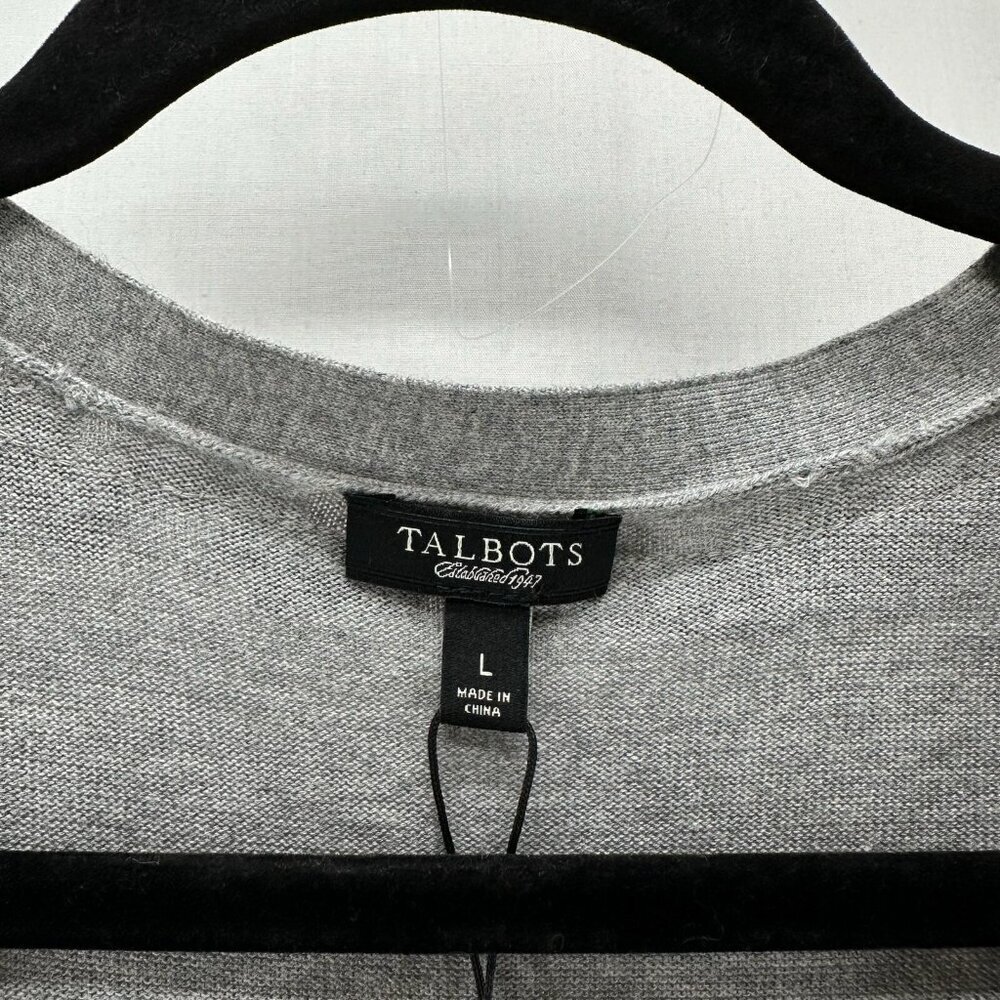 Talbots Cardigan Sweater Womens L Button Up V-Neck Ruffle Placket 4-Pocket Gray - Picture 5 of 12